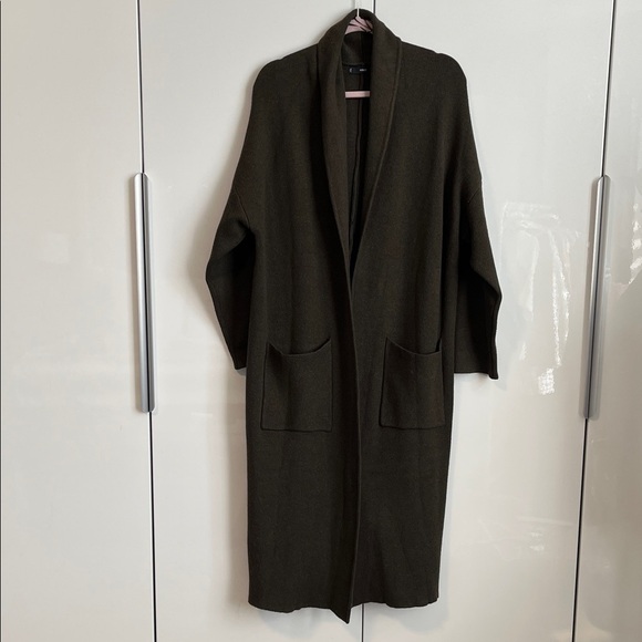 Mango Olive Green Oversized Knitted Long Car Coat New Condition, Size L - Picture 4 of 11